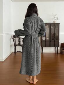 DAZY Women's Minimalist Textured Fleece Long Fluffy Robe, Winter Loungewear