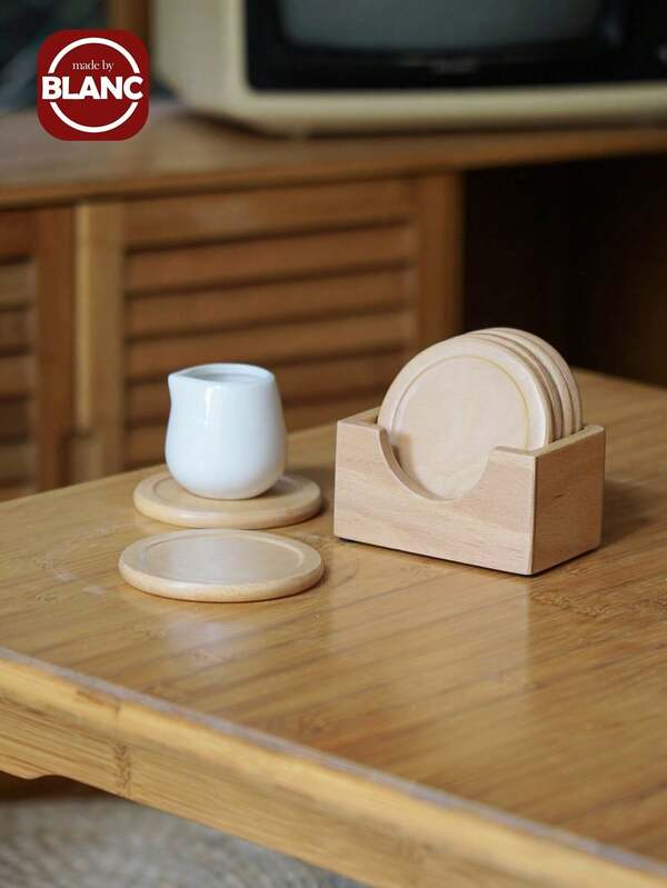 4pcs/3pcs/2pcs/1pc Black Walnut Wood Coasters, 1 Set Wood Coaster Set, Yellow Beech Round Coasters, Beech Wood Coaster Set, Coffee Cup Mats, Dining Table Decor, Kitchen Living Room Table Decor, Ins Heat Insulation Coasters