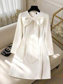 Regalyn Plus Size Elegant Casual Commuter Short Dress With Bow Zipper