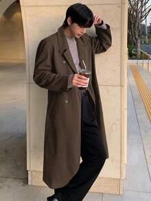DAZY Men's Solid Brown Overcoat, Autumn - Coffee Brown - View 4