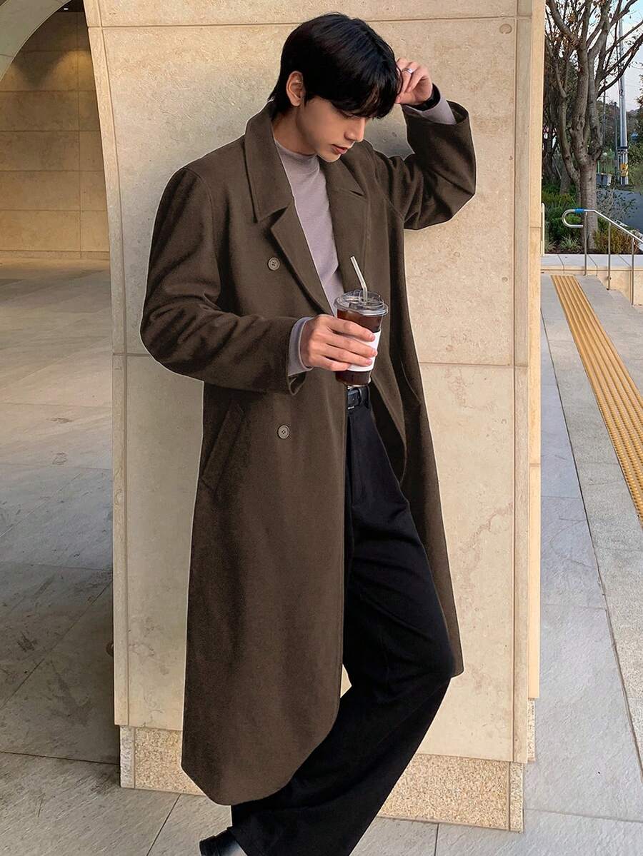 DAZY Men's Solid Brown Overcoat, Autumn - Coffee Brown - View 1