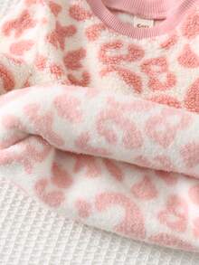 Cozy Pixies 2pcs/Set Baby Girls' Pink Leopard Print Thermal Lined Crew Neck Sweatshirt And Elastic Waist Jogger Pants, Comfortable & Fashionable Casual Outfit For Indoor, Outdoor, Skiing, School, Daily Wear, Sports, Party, Festival, Halloween, Christmas, New Year, Valentine's Day, Travel, Versatile - Multicolor - View 6