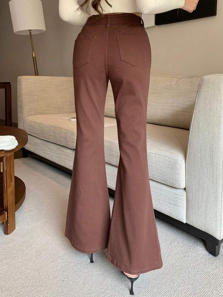 Women's Casual Plain Bell-Bottom Jeans, Autumn/Winter