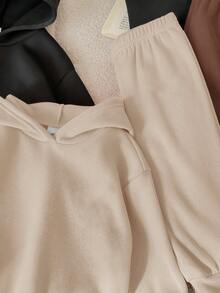 SHEIN 6件套女婴可爱纯色爱心图案连帽卫衣和松紧腰裤，秋冬季 - 彩色 - 查看 7