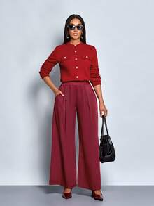 SOLERSUN Pantaloni eleganti da donna, stile old money, rosso vino, adatti per uscite, Natale, Ognissanti, autunno e inverno - Bordò - Visualizzare 7