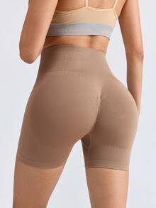 Loungeista 1 chiếc quần short định hình eo cao giúp kiểm soát vòng bụng cho nữ, quần short yoga không đường may, quần legging thích hợp cho chạy bộ và thể thao. - màu nâu - Xem 3