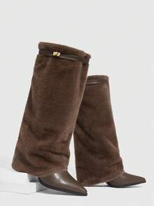 Daringsoles Botas Femininas Estilo Western Com Bico Fino, Salto Grosso E Franjas, Modelo Slim Fit De Cano Alto. - Castanho - Ver 7