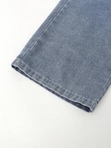 SHEIN ChillGRL 少女牛仔裤，复古个性牛仔裤，可爱红色前片搭配粉色花朵贴片，百搭蓝色休闲裤，女童阔腿牛仔裤，Y2K风格阔腿牛仔裤，中等水洗色，面料柔软舒适，适合秋冬季返校季，可爱舒适，适合日常出行、聚会和度假。 - 藍色 - 查看 5