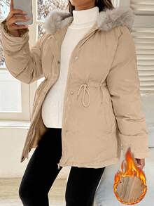 SHEIN Maternity Autumn/Winter Thermal Lined Drawstring Waist Hooded Padded Coat