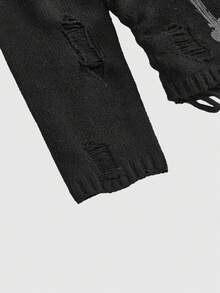 ROMWE Goth Kpop Punk Cross Cutout Off-Shoulder Fitted Sweater - Black - View 4