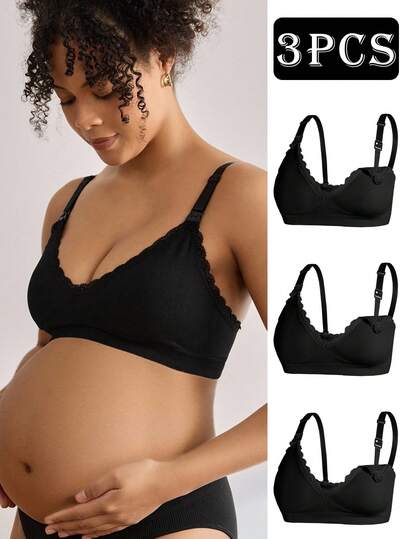 SHEIN BloomMama 3pcs/Set Comfortable Seamless Maternity & Nursing Bras, Daily Wear