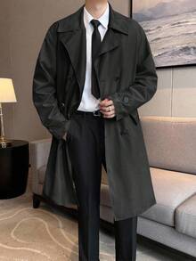 Claim Dot Men Trench Coats Men Long Coat Men Dress Korean Men Fashion - Black - View 3