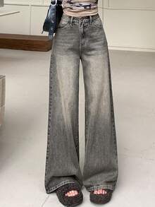 DAZY 女士常规腰围宽松阔腿牛仔裤，休闲街头都市风格