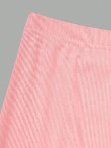 SHEIN Explorewe 2pcs/Set Tween GirlsOblique Shoulder Ribbed Fitted Long Sleeve Top + Straight Leg Pants Outfit - Dusty Pink - View 4