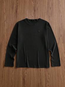 SWAVVY Áo thun nam tay dài cổ tròn in chữ đơn giản, rộng rãi - Nhiều màu - Xem 7