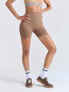 Loungeista 1 chiếc quần short định hình eo cao giúp kiểm soát vòng bụng cho nữ, quần short yoga không đường may, quần legging thích hợp cho chạy bộ và thể thao. - màu nâu - Xem 5