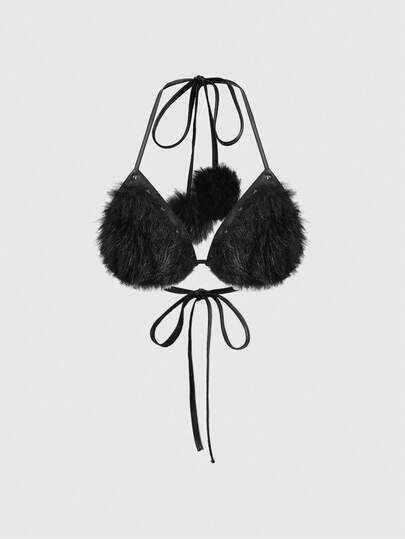 Grunge Punk Punk Nieten PU Patchwork Felliger Sexy Crop Top Bikini Stil für Frauen