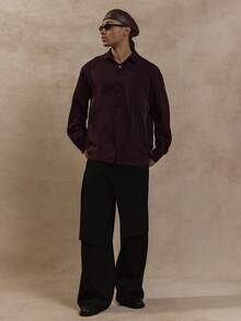 Musero Men Smart Oversized Button Through Long Sleeve Smart Style Shirt SPRING SUMMER Essentials Layering Smart-Wear - Coffee Brown - View 1