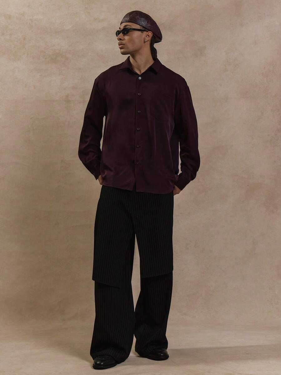 Musero Men Smart Oversized Button Through Long Sleeve Smart Style Shirt SPRING SUMMER Essentials Layering Smart-Wear - Coffee Brown - View 1