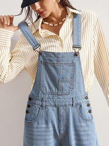 Bohemela Women's Casual Woven Denim Striped Jumpsuit - Baby Blue - View 3