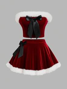 Viva Relle Bộ 2 món đồ dự tiệc Giáng sinh gợi cảm không tay cỡ lớn - Đỏ và trắng - Xem 2