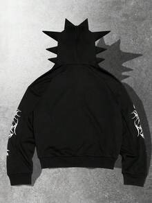 ROMWE MEN Anime Áo hoodie có mũ trùm đầu in hình ăng-ten Gothic dành cho nam, dáng rộng - màu đen - Xem 2