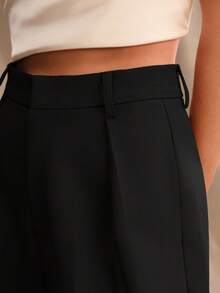 Anewsta Tall 优雅时尚设计褶裥西装裤，带口袋，直筒裤型，高个款 - 黑色 - 查看 3