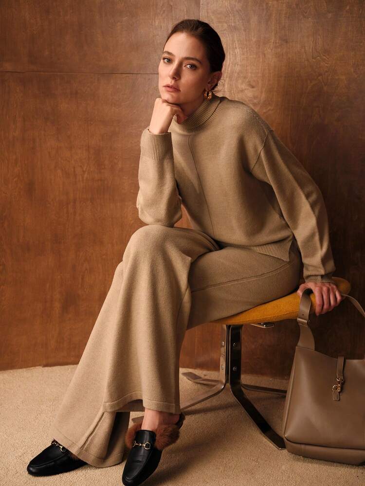 STAND COLLAR LONG SLEEVE TOP & PANTS SWEATER CO-ORD