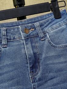 SHEIN Tween Boys' Solid Color Casual Skinny Fit Distressed Denim Jeans, Suitable For Spring/Summer - Light Wash - View 5