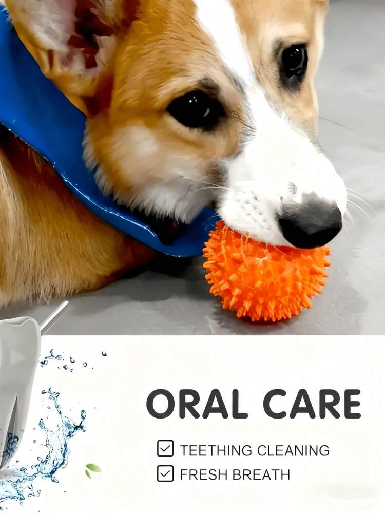 1PC Random Color Squeaky Dog Chew Ball Rubber Teeth Cleaning Toy Interactive Playtime Pet Training Fun Game Outdoor Indoor Puppy Toy Gift - Orange - View 2