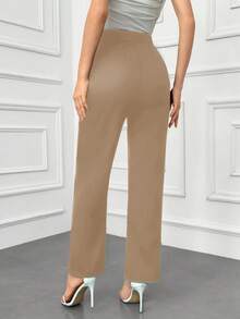 Modelyn Women's Solid Color High-Waisted Suit Pants, Suitable For Work Autumn Winter Clothes For Women - Brown - View 2