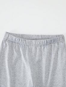 SHEIN Sparklyn Conjunto de 3 piezas de ropa casual y versátil para niñas preadolescentes, con top de manga corta y cuello redondo + pantalones acampanados ajustados de punto, para uso diario y en el hogar, para otoño/invierno - Multicolor - Ver 5