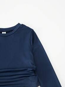 SHEIN Sparklyn Conjunto de 3 piezas de ropa casual y versátil para niñas preadolescentes, con top de manga corta y cuello redondo + pantalones acampanados ajustados de punto, para uso diario y en el hogar, para otoño/invierno - Multicolor - Ver 6