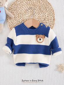 Cozy Pixies 新生儿男女宝宝彩色条纹圆领长袖套头毛衣，加厚保暖，适合冬季穿着