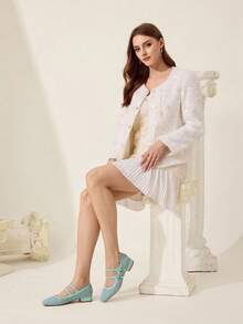 CUCCOO CHICEST Zapatos planos cómodos y versátiles con doble hebilla para mujer - Azul Marino - Ver 3