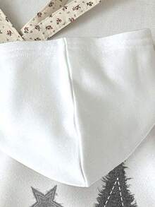 SHEIN Leap Crew 少女休闲简约五角星图案白色卫衣，街头朋克风，加厚长袖卫衣，适合秋冬季穿着 - 白色 - 查看 6