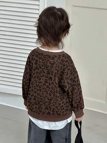 Dazy Kids Toddler Boys' Loose Fit Leopard Print Collar Sweatshirt, Casual Autumn - Brown - View 5