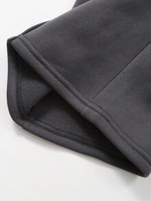 SHEIN 少女休闲日常纯色短款连帽衫、印花背心和工装裤三件套，秋冬季 - 深灰色 - 查看 7