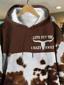 EMERY ROSE Áo sweatshirt nữ cỡ lớn in hình đầu bò theo phong cách miền Tây, kiểu dáng retro cá tính, là lựa chọn hàng đầu cho mùa thu và mùa đông, giúp bạn luôn ấm áp và thoải mái. - trắng - Xem 3