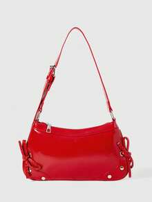 ROMWE Kawaii A New Women's Bag For Autumn And Winter Season, Retro Fashion Shoulder Square Bag With Zip Opening, Small Capacity Lightweight Underarm Bag. Suitable For Women, Students And Office Workers Commuting, Casual Use Of Small Bags - Red - View 2