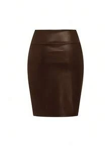 Ellevyn 女士优雅通勤纯色蕾丝拼接半身裙 - 摩卡棕 - 查看 8