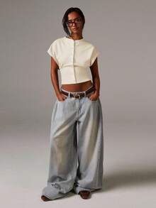 Athîral 女士纯色圆领休闲短款前扣针织毛衣背心秋冬女装