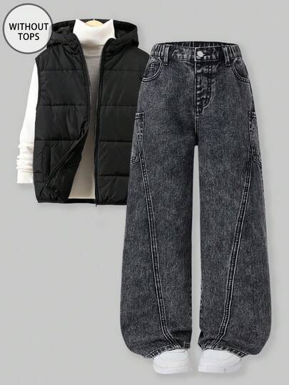 SHEIN Explorewe Tween Boys Jeans, Casual Distressed Light Gray Denim Pants, College Style Streetwear, Comfortable Cotton Blend, Suitable For Outdoor, School, Parties, Back To School Season