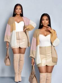 SOLERSUN Women's Fashion Fall Winter New Arrivals Autumn Elegant Casual Colorblock Long Sleeve Knit Sweater Cardigan