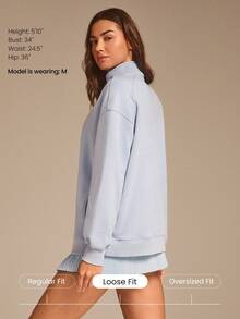 GLOWMODE 日常抓绒磨砂舒适柔软保暖酸洗宽松半拉链卫衣，秋冬户外日常休闲穿着 - 淺藍色 - 查看 2