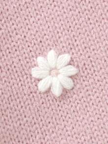 两件套女婴/幼儿粉色毛衣套装，圆领长袖刺绣上衣+休闲直筒裤，时尚简约风 - 粉色 - 查看 3