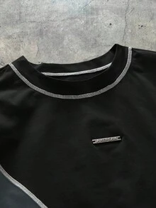 AXEPEAK Kaos Kasual Pria Ukuran Besar dengan Blok Warna, Musim Panas - Hitam - View 3