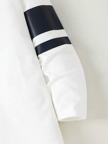 SHEIN Casuvi Kids Tween Boy Casual Minimalist Embroidered Collar Long-Sleeve Polo Shirt With Sleeve Print - Autumn New Arrival Top, Suitable For Spring & Autumn, Ideal For School, Gatherings, Outings, Sports And Other Occasions - White - View 4