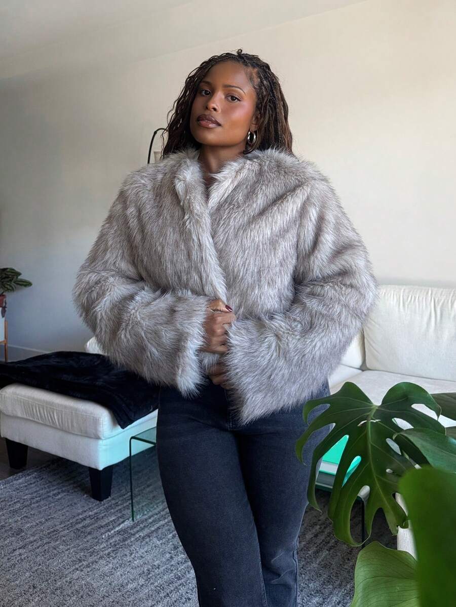 Tyla Gomez 秋冬女士纯色长袖休闲蓬松夹克 - 卡其色 - 查看 1