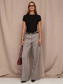 SHEIN BAE Quần ống đứng đơn sắc thường ngày có túi dành cho nữ - màu nâu - Xem 7